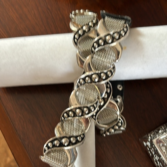 Leather and silver black belt in size 32 - Picture 4 of 11